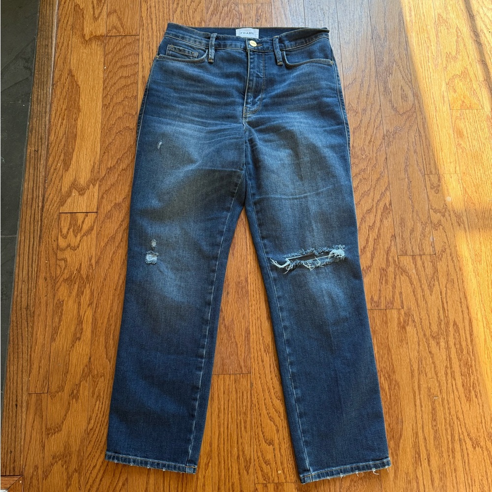 FRAME Womens Le Sylvie High Rise Distressed Cropped Jeans Size 27